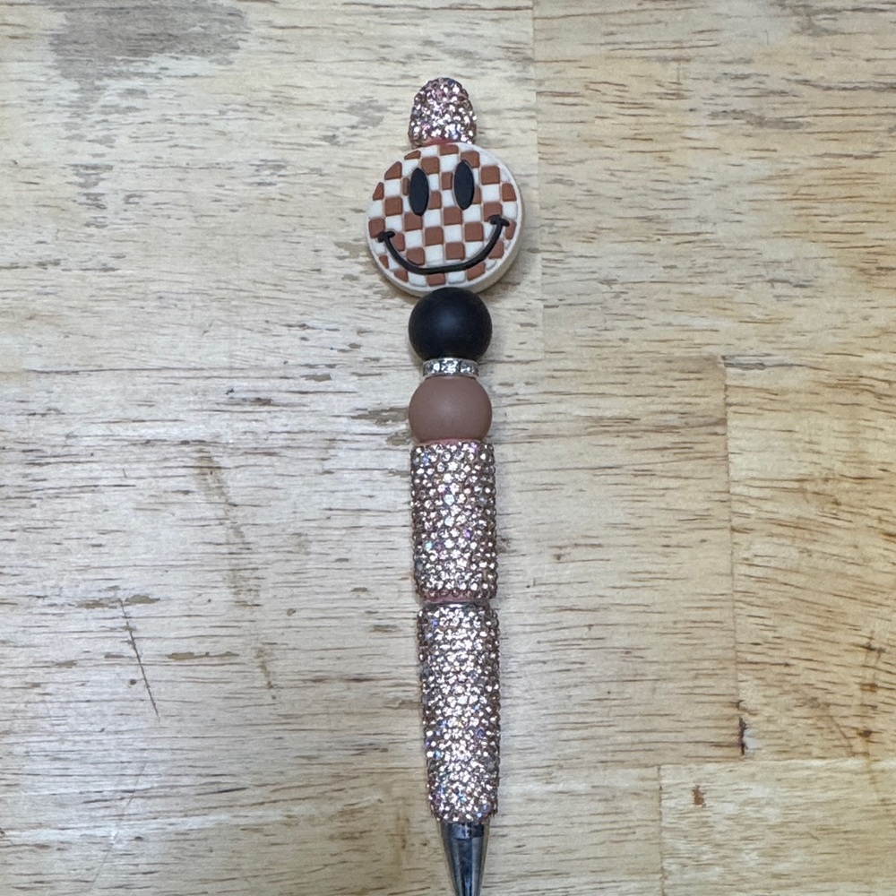 Glittery Beaded Pen with Checkered Top